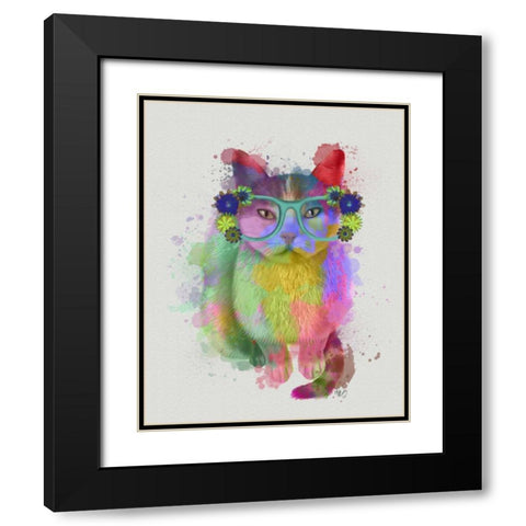 Cat Rainbow Splash 6 Black Modern Wood Framed Art Print with Double Matting by Fab Funky