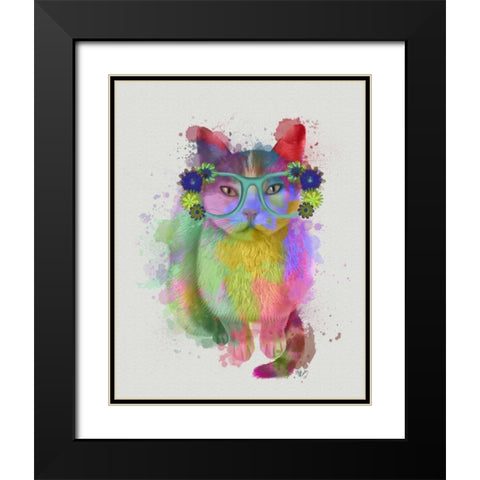 Cat Rainbow Splash 6 Black Modern Wood Framed Art Print with Double Matting by Fab Funky