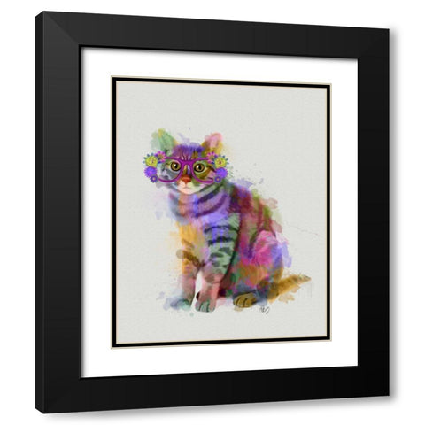 Cat Rainbow Splash 7 Black Modern Wood Framed Art Print with Double Matting by Fab Funky