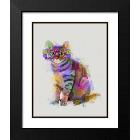Cat Rainbow Splash 7 Black Modern Wood Framed Art Print with Double Matting by Fab Funky