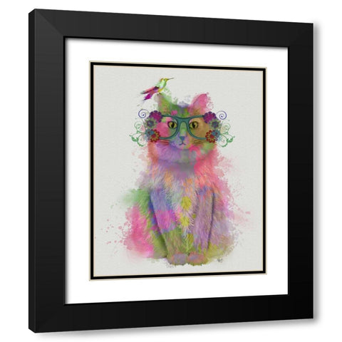 Cat Rainbow Splash 8 Black Modern Wood Framed Art Print with Double Matting by Fab Funky
