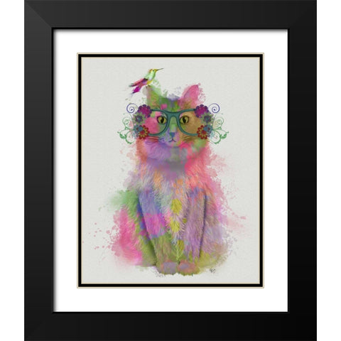Cat Rainbow Splash 8 Black Modern Wood Framed Art Print with Double Matting by Fab Funky