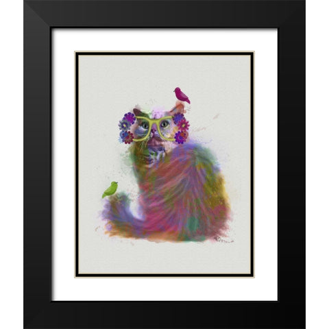 Cat Rainbow Splash 9 Black Modern Wood Framed Art Print with Double Matting by Fab Funky