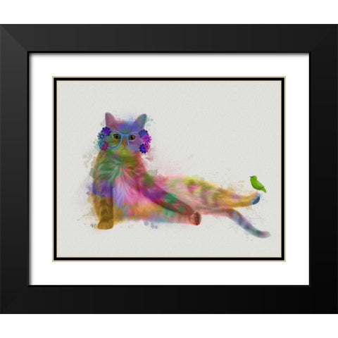 Cat Rainbow Splash 10 Black Modern Wood Framed Art Print with Double Matting by Fab Funky