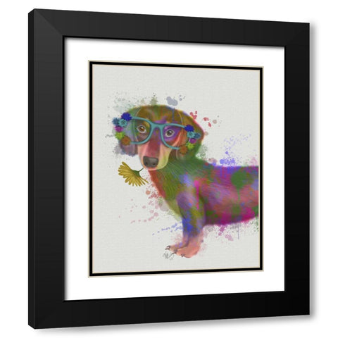 Dachshund And Glasses Rainbow Splash Black Modern Wood Framed Art Print with Double Matting by Fab Funky