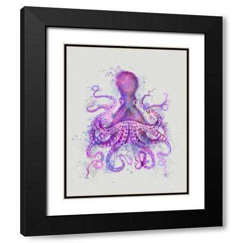 Octopus Rainbow Splash Pink Black Modern Wood Framed Art Print with Double Matting by Fab Funky