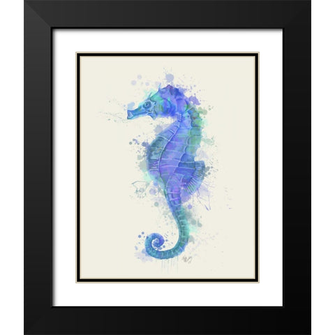 Seahorse Rainbow Splash Blue Black Modern Wood Framed Art Print with Double Matting by Fab Funky