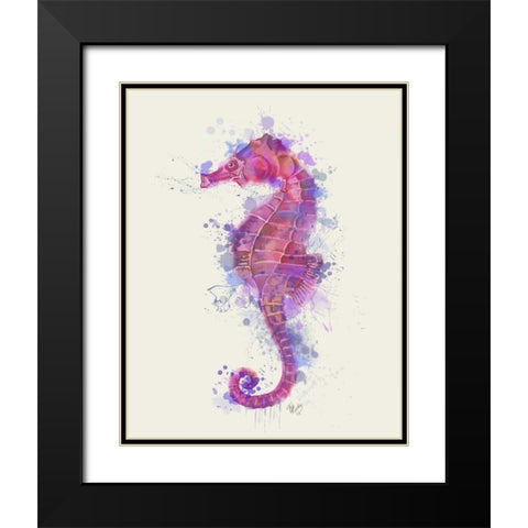 Seahorse Rainbow Splash Pink and Purple Black Modern Wood Framed Art Print with Double Matting by Fab Funky