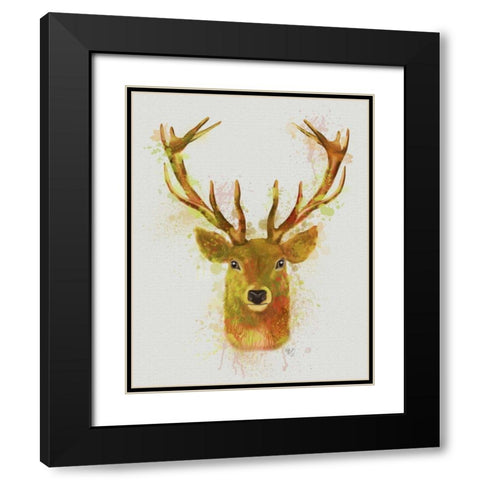 Deer Head 1 Rainbow Splash Red and Gold Black Modern Wood Framed Art Print with Double Matting by Fab Funky