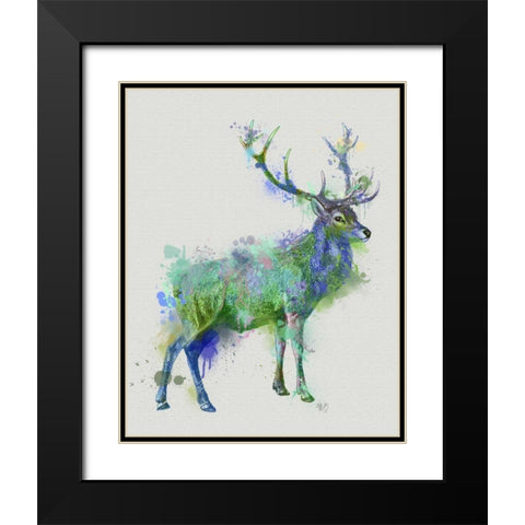 Deer 1 Rainbow Splash Green Blue Black Modern Wood Framed Art Print with Double Matting by Fab Funky
