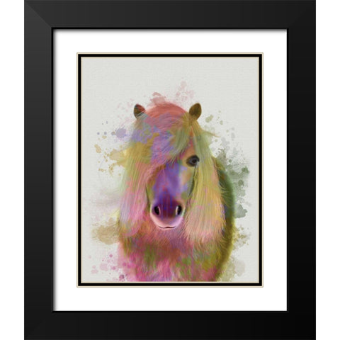 Pony 1 Portrait Rainbow Splash Black Modern Wood Framed Art Print with Double Matting by Fab Funky