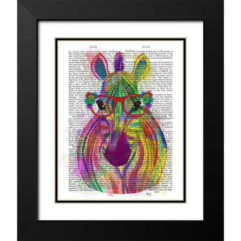Zebra Rainbow Splash 1 Black Modern Wood Framed Art Print with Double Matting by Fab Funky