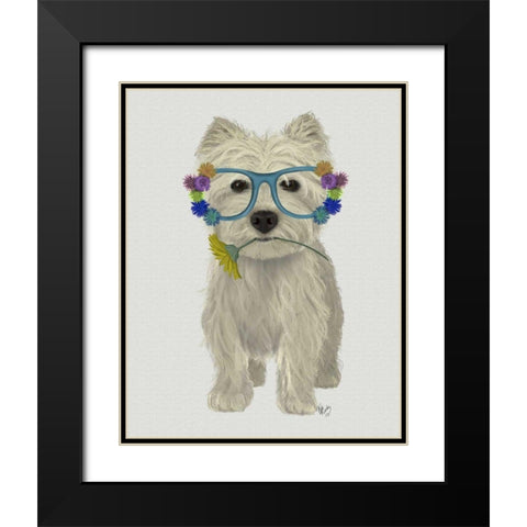 West Highland Terrier Flower Glasses Black Modern Wood Framed Art Print with Double Matting by Fab Funky