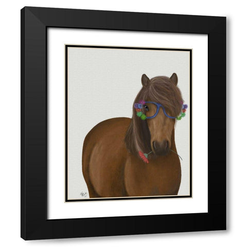 Horse and Flower Glasses Black Modern Wood Framed Art Print with Double Matting by Fab Funky