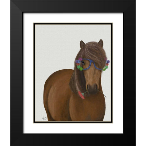 Horse and Flower Glasses Black Modern Wood Framed Art Print with Double Matting by Fab Funky