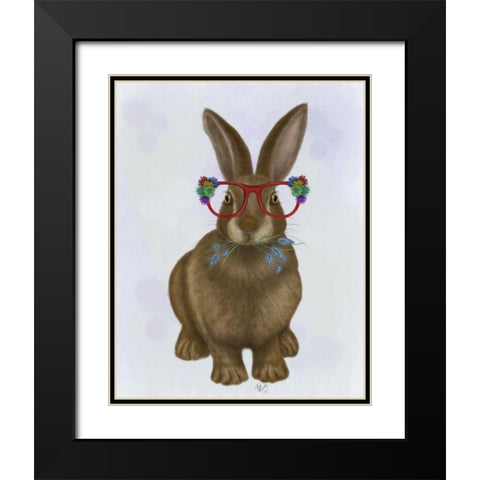 Rabbit and Flower Glasses Black Modern Wood Framed Art Print with Double Matting by Fab Funky