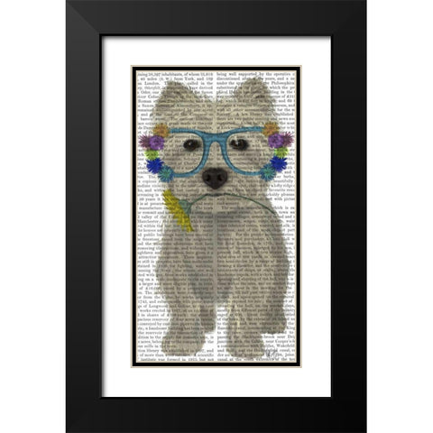 West Highland Terrier Flower Glasses Black Modern Wood Framed Art Print with Double Matting by Fab Funky