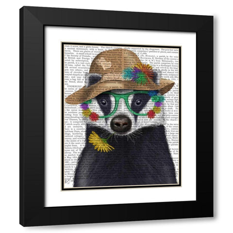 Badger and Flower Glasses Black Modern Wood Framed Art Print with Double Matting by Fab Funky