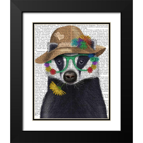 Badger and Flower Glasses Black Modern Wood Framed Art Print with Double Matting by Fab Funky