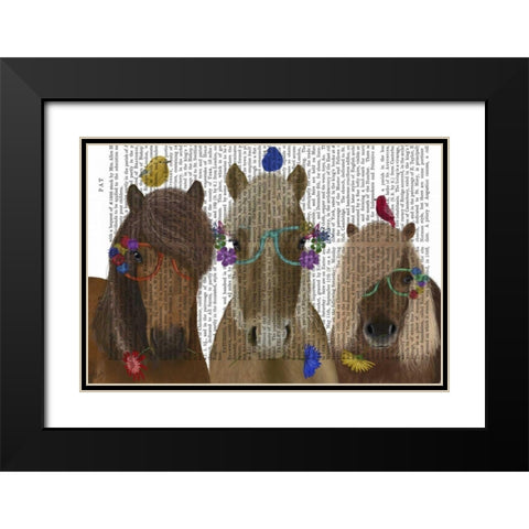 Horse Trio with Flower Glasses Black Modern Wood Framed Art Print with Double Matting by Fab Funky