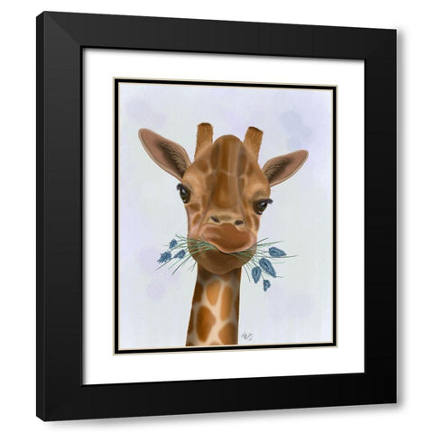 Chewing Giraffe 2 Black Modern Wood Framed Art Print with Double Matting by Fab Funky