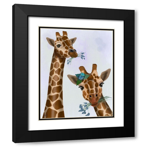 Chewing Giraffe Duo Black Modern Wood Framed Art Print with Double Matting by Fab Funky