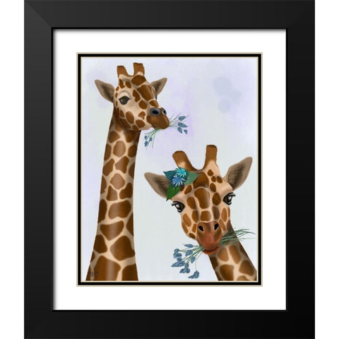 Chewing Giraffe Duo Black Modern Wood Framed Art Print with Double Matting by Fab Funky