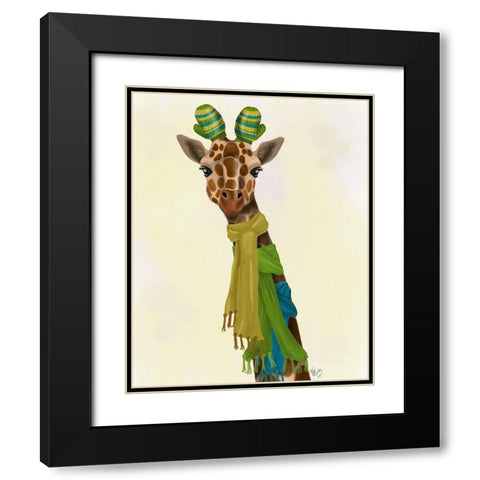 Giraffe and Scarves Black Modern Wood Framed Art Print with Double Matting by Fab Funky