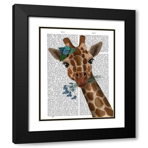 Chewing Giraffe 1 Black Modern Wood Framed Art Print with Double Matting by Fab Funky