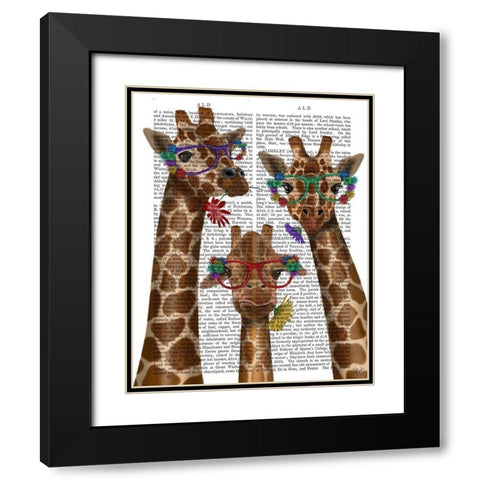 Giraffe and Flower Glasses, Trio Black Modern Wood Framed Art Print with Double Matting by Fab Funky