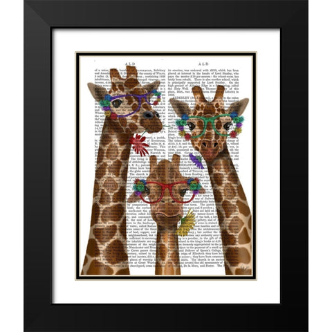 Giraffe and Flower Glasses, Trio Black Modern Wood Framed Art Print with Double Matting by Fab Funky