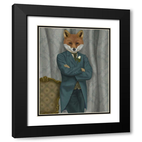 Fox Victorian Gentleman Portrait Black Modern Wood Framed Art Print with Double Matting by Fab Funky