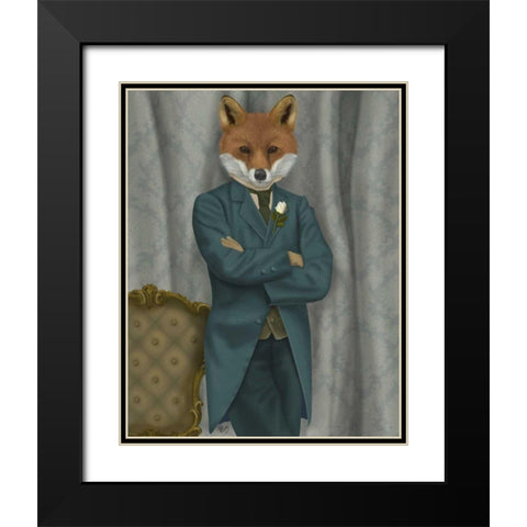 Fox Victorian Gentleman Portrait Black Modern Wood Framed Art Print with Double Matting by Fab Funky