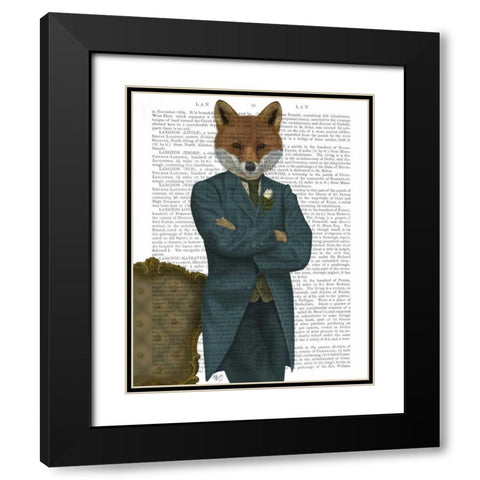 Fox Victorian Gentleman Portrait Black Modern Wood Framed Art Print with Double Matting by Fab Funky