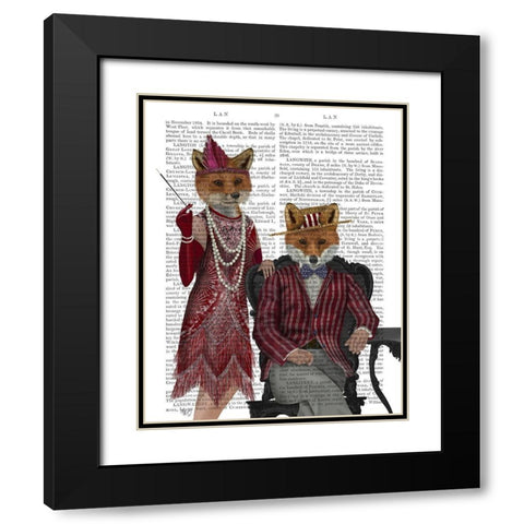 Fox Couple 1920s Black Modern Wood Framed Art Print with Double Matting by Fab Funky