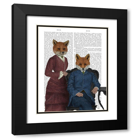 Fox Couple Edwardians Black Modern Wood Framed Art Print with Double Matting by Fab Funky