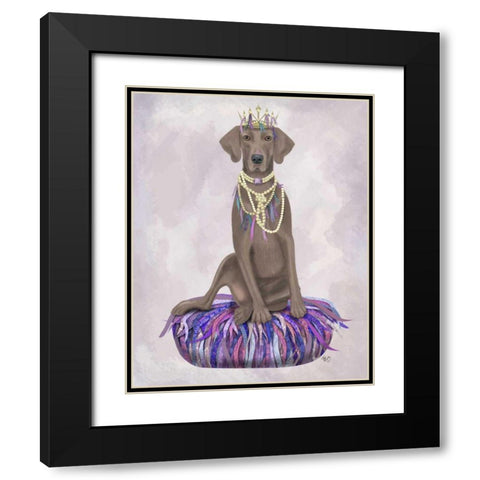 Weimaraner on Purple Cushion Black Modern Wood Framed Art Print with Double Matting by Fab Funky