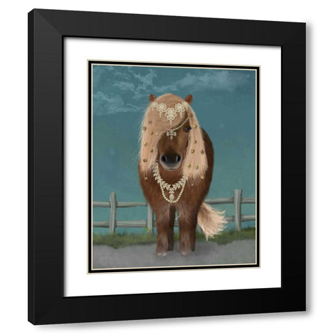 Horse Brown Pony with Bells, Full Black Modern Wood Framed Art Print with Double Matting by Fab Funky