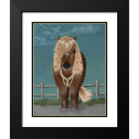 Horse Brown Pony with Bells, Full Black Modern Wood Framed Art Print with Double Matting by Fab Funky