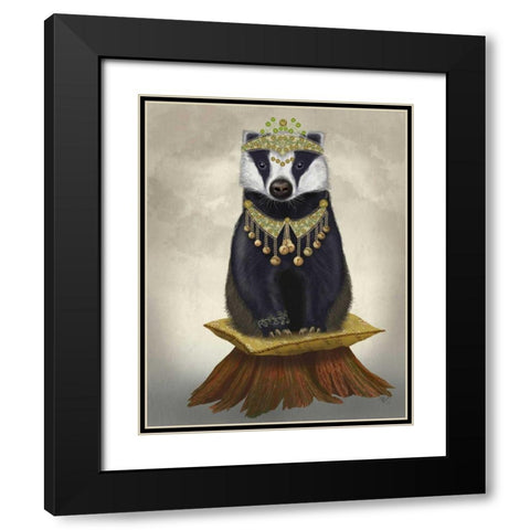 Badger with Tiara, Full Black Modern Wood Framed Art Print with Double Matting by Fab Funky
