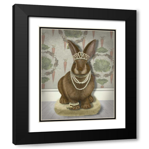 Rabbit and Pearls, Full Black Modern Wood Framed Art Print with Double Matting by Fab Funky