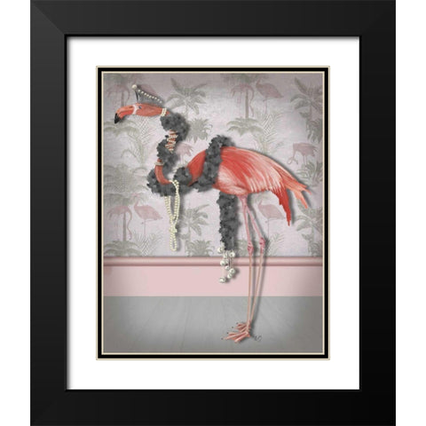 Flamingo and Pearls, Full Black Modern Wood Framed Art Print with Double Matting by Fab Funky