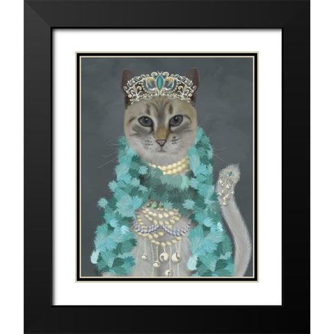 Grey Cat With Bells, Portrait Black Modern Wood Framed Art Print with Double Matting by Fab Funky