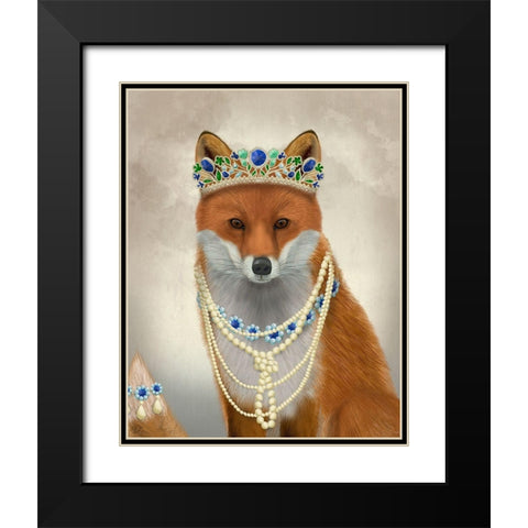 Fox with Tiara, Portrait Black Modern Wood Framed Art Print with Double Matting by Fab Funky