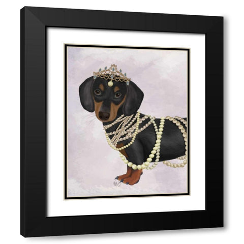 Dachshund and Tiara Black Modern Wood Framed Art Print with Double Matting by Fab Funky