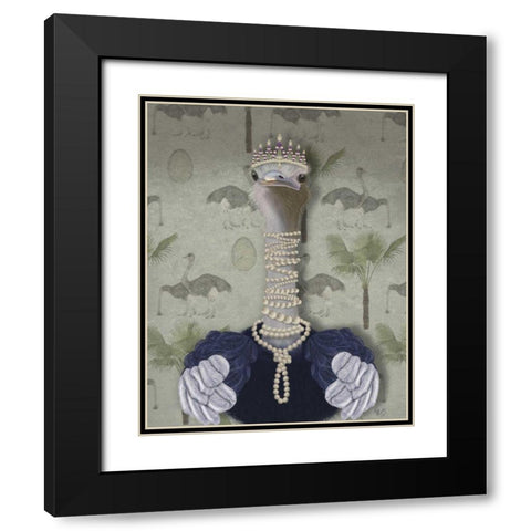 Ostrich and Pearls, Portrait Black Modern Wood Framed Art Print with Double Matting by Fab Funky