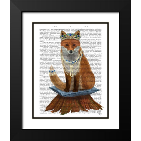 Fox with Tiara, Full Black Modern Wood Framed Art Print with Double Matting by Fab Funky