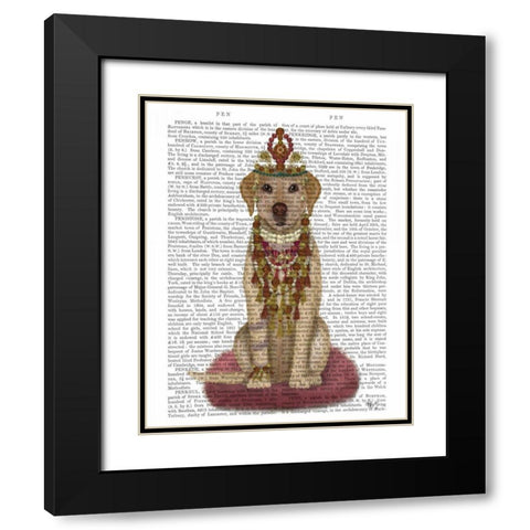 Yellow Labrador and Tiara, Full Black Modern Wood Framed Art Print with Double Matting by Fab Funky
