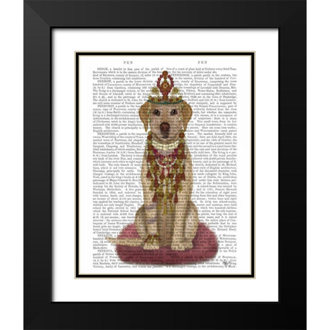 Yellow Labrador and Tiara, Full Black Modern Wood Framed Art Print with Double Matting by Fab Funky