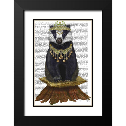 Badger with Tiara, Full Black Modern Wood Framed Art Print with Double Matting by Fab Funky